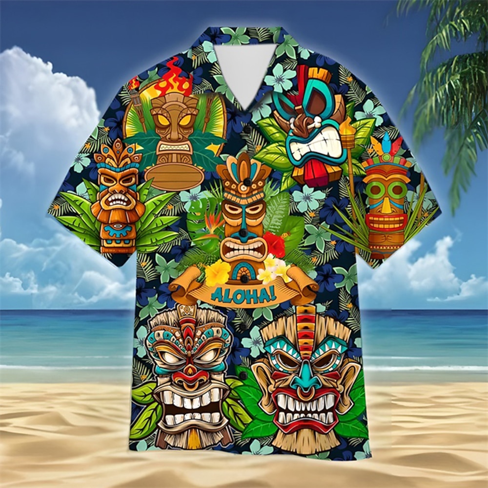 Herren Graphic Tropisch Hawaiihemd Sommerhemd Aloha-Shirt Kurzarm Hemd Urlaub Hawaiianisch Abstrakt Outdoor Urlaub Hawaiianisch Dunkelgrün Grün S M L Lightinthebox