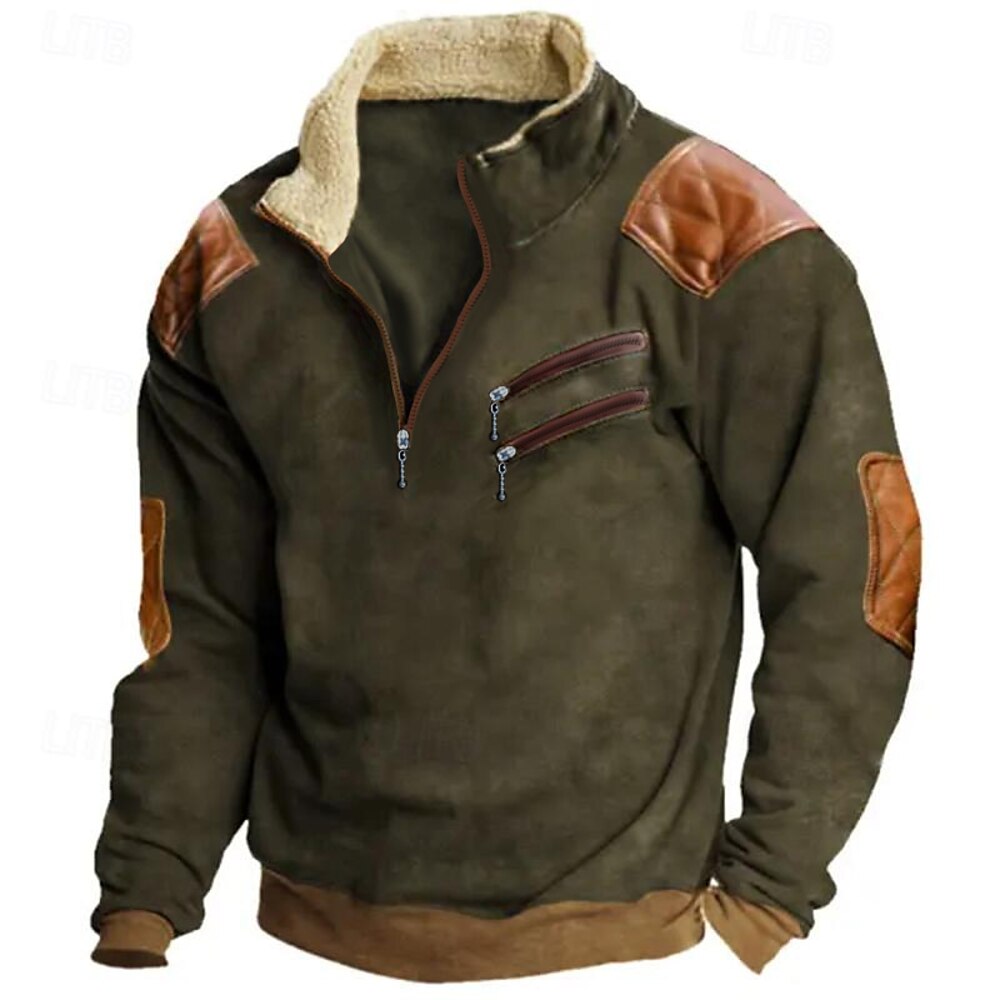 Herren Sweatshirt Pullover Sweatshirt mit Viertelreißverschluss Taktisch Armeegrün Stehkragen Farbblock Patchwork Sport Natur Täglich Festtage Polyester Strassenmode Basic Brautkleider schlicht Lightinthebox