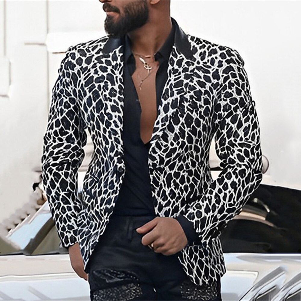 Herren Blazer Sakko Geschäft Cocktailparty Hochzeitsfeier Modisch Brautkleider schlicht Frühling Herbst Polyester Leopard Taste Tasche Komfortabel Einreihiger Verschluss Blazer Schwarz Lightinthebox