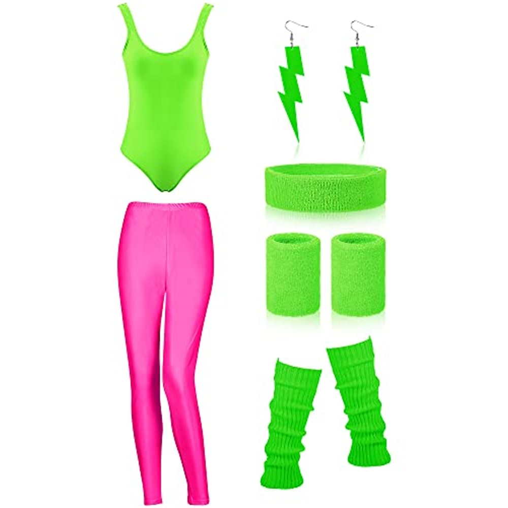 1980er One Piece PU - Leder Jumpsuit Damen Halloween Karneval Maskerade Party / Abend Pride Parade Pride-Monat Erwachsene 1 Paar Ohrringe Gymnastikanzug / Einteiler Hosen Lightinthebox