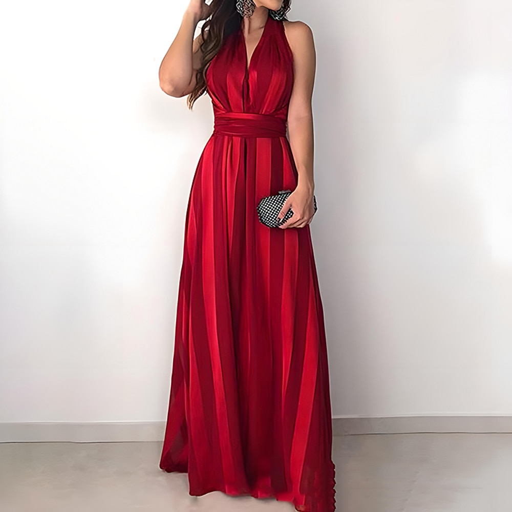 Abendkleid für Damen, Neckholder, ärmellos, elegant, fließender Rock, rot, bodenlang, für Gala, Hochzeit, Abschlussball, Veranstaltung, figurbetonte Silhouette, klassischer zeitloser Stil, Lightinthebox