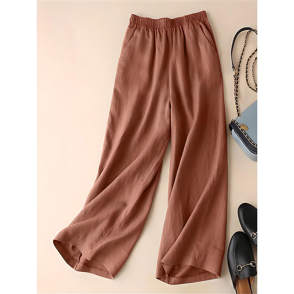 Damen Breites Bein Chinesisch Chino Schlabberhose Modisch Strassenmode Einfach Knöchellänge Hoher Taillenbund Glatt Maillard Tasche Elastische Taille Ausgebeult Komfort Atmungsaktivität Weich Lightinthebox