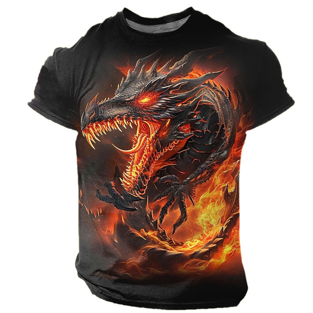 Herren Graphic Drache T Shirt Kurzarm T-Shirt 3D-Druck Rundhalsausschnitt Hemd Designer Retro Vintage Subkultur Sports Outdoor Festtage Ausgehen Blau Purpur Orange Frühling Sommer Bekleidung S M L XL Lightinthebox