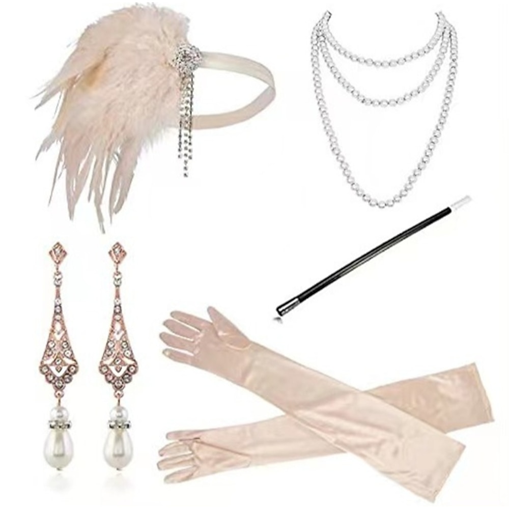 Vintage 1920s Der große Gatsby Flapper Stirnband Zubehör-Set Halskette Ohrring Charleston Feder Damen Maskerade Festival Erwachsene Handschuhe Stirnband Ganzjährig Lightinthebox