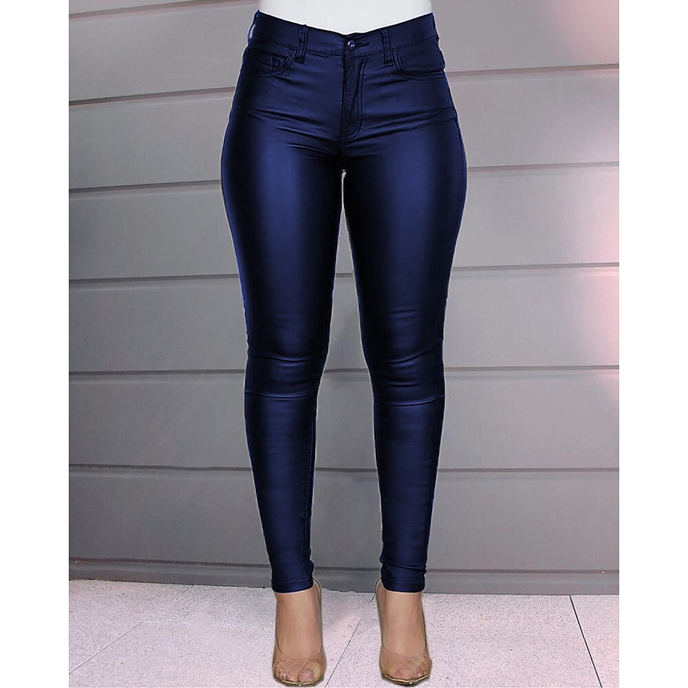 Damen Hosen Hose Leggins Modisch Lang Hoher Taillenbund Glatt Bauchkontrolle Kolbenheber Komfortabel Mikro-elastisch Casual Schwarz Wein Blau Frühling Herbst Lightinthebox