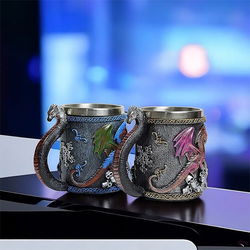 Mittelalterlicher Drachenbecher - Dungeons and Dragons Bierkrug Trinkbecher - Kaffeebecher aus Edelstahl für Drachenliebhaber-Sammler - ideales Gothic-Geschenk, Partydekoration Lightinthebox