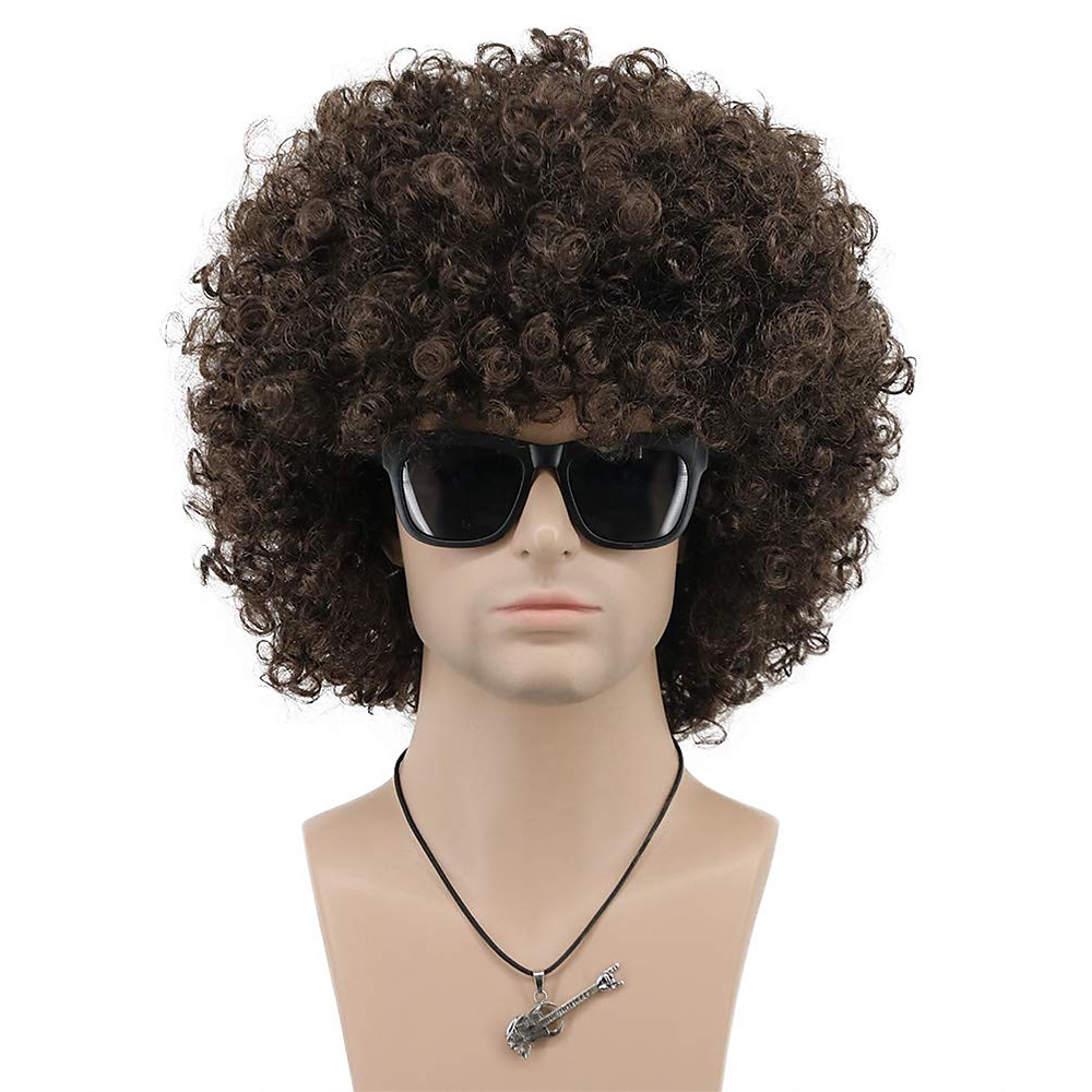 Erwachsene Unisex 60er 70er 80er kurze goldene lockige Afro synthetische Disco Rocker Hippies Haar Kalifornien Karneval Cosplay Anime Kostüm Perücke Lightinthebox