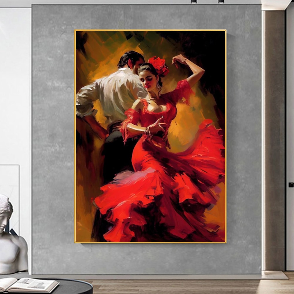 Spanischer Stil, Flamenco-Kunst, Paar-Leinwand, handbemalt, Tänzerin, Frau, Wandkunst, tanzende Wanddekoration, handgefertigt auf Leinwand, Heimbüro-Dekoration (kein Rahmen) Lightinthebox