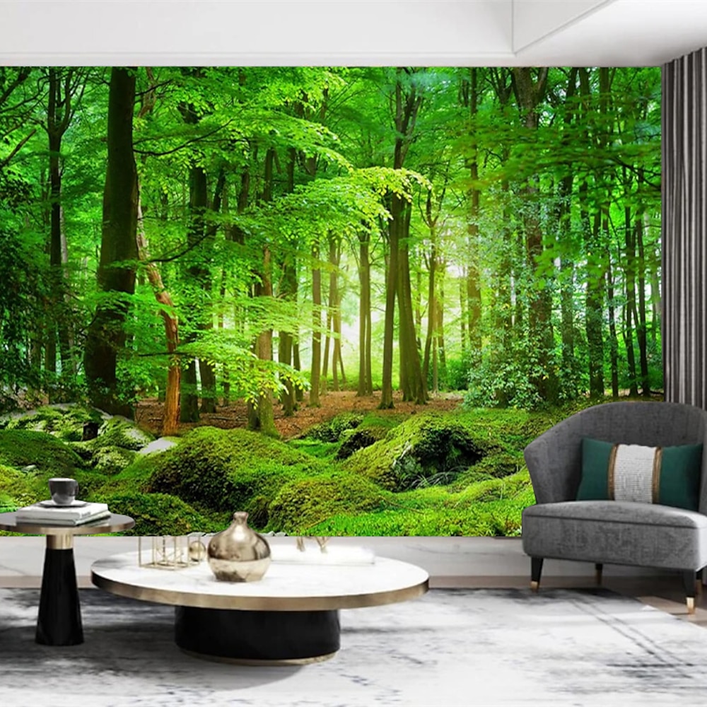 Coole Tapeten, Natur, Wald, Tapete, Wandbild, Landschaft, grün, Aufkleber, abziehbar, abnehmbares PVC/Vinyl-Material, selbstklebend/Klebstoff erforderlich, Wanddekoration für Wohnzimmer, Küche, Lightinthebox