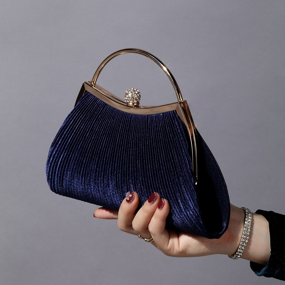 Marineblaue Abendclutch für Damen - elegante Handtasche aus plissiertem Samt mit goldenem Griff und Strassverschluss, perfekt für Hochzeiten, Partys und formelle Anlässe Lightinthebox