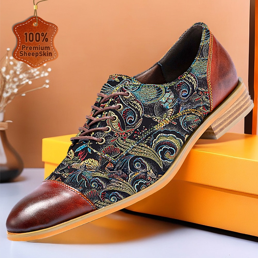 Hochwertige Oxford-Schuhe aus Schaffell für Herren - Schnürschuhe aus Paisley-Jacquardstoff und Leder für elegante Anlässe Lightinthebox