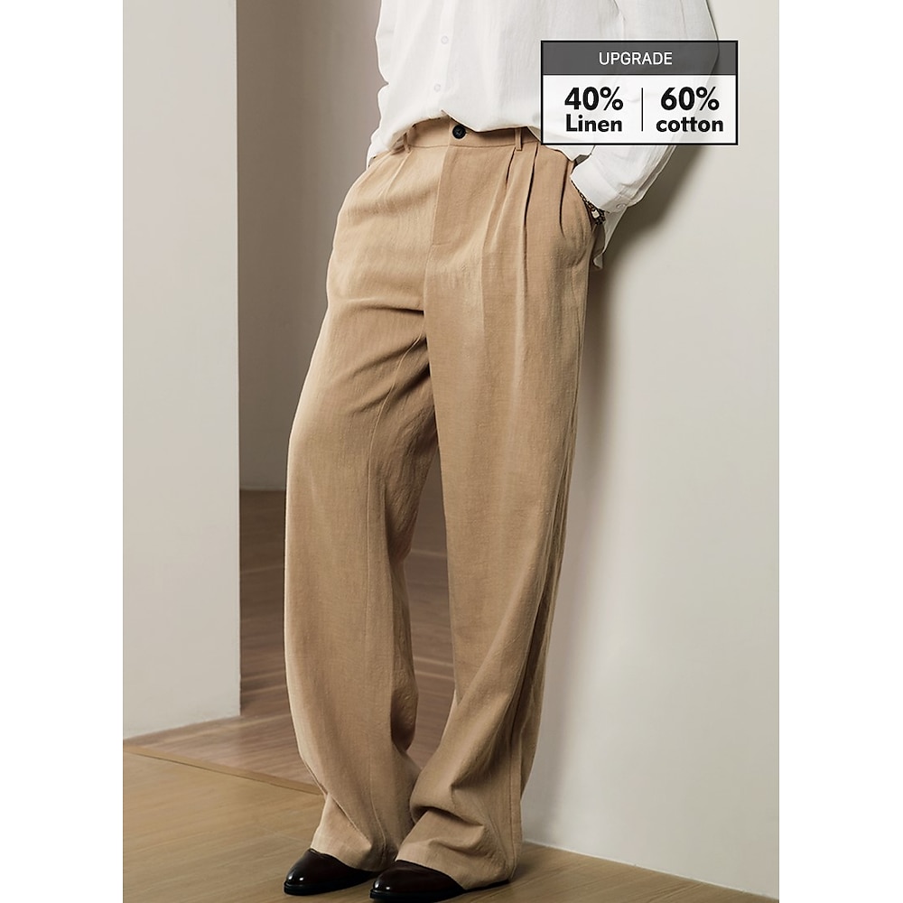 40 % Leinen Herren Leinenhose Hose Hosen Sommerhosen Faltenhose Vordertasche Gerade geschnitten Glatt Komfort Atmungsaktiv Casual Täglich Festtage Modisch Basic Schwarz Khaki Lightinthebox