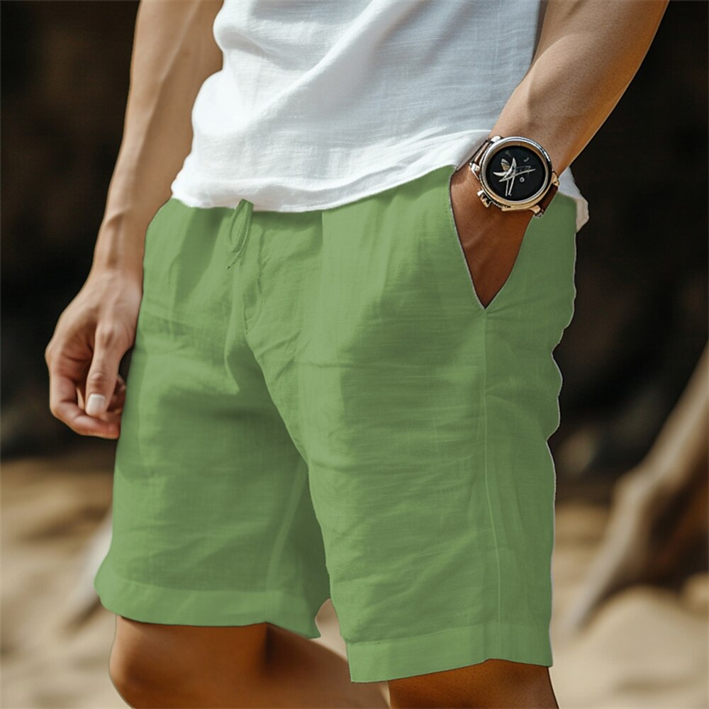 Herren Shorts Kurze Hosen Leinenshorts Kurze Hosen Sommer-Shorts Tasche Kordelzug Elastische Taille Glatt Komfort Atmungsaktiv Kurz Casual Täglich Festtage Modisch Klassicher Stil Schwarz Weiß Lightinthebox