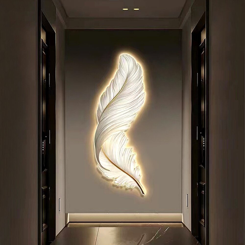 LED-Lampenmalerei, Kunstharz, Präzisionsschnitzerei, warme Federlampe, 3000 K, mit Fernbedienung und EU-Stecker, Bodenplattenmalerei, minimalistisches Veranda-Wandbild, Sofa-Hintergrund, Wandbehang, Malerei, AC 220 V Lightinthebox