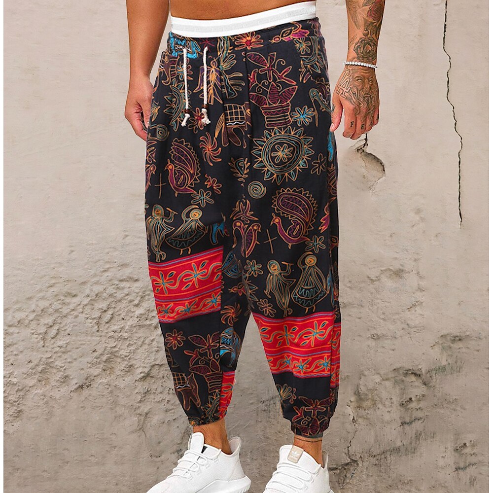 Herren Haremshosen Hose Hosen Sommerhosen Hosen Hose Strandhose Elastische Taille Drop Schritt Tier Farbblock Atmungsaktiv Weich In voller Länge Casual Täglich Chinesischer Stil Boho Lockere Passform Lightinthebox