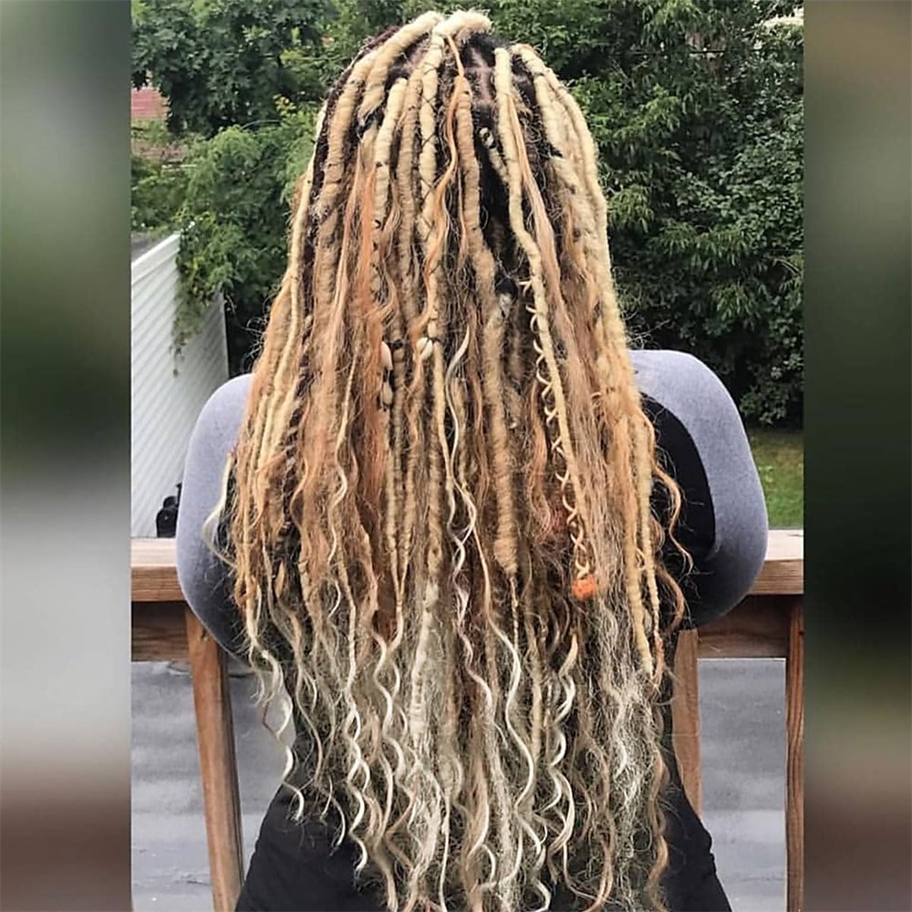 Dreadlock-Verlängerungen, doppelendig, 61 cm, 3-in-1-Set, gemischte hellbraune bis blonde Dreads, synthetische, lockige Enden, Hippie-Stil, gewellte Boho-Dreads, 20 Stränge, handgefertigte Dreads Lightinthebox