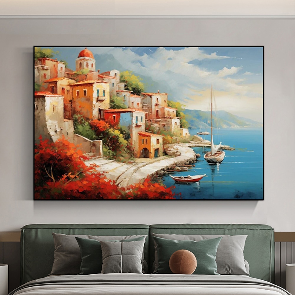 handgemalte mediterrane Landschaft Korridor Öl Leinwand Gemälde Landschaft Wandkunst Bild Wohnzimmer Wohnkultur ohne Rahmen Lightinthebox