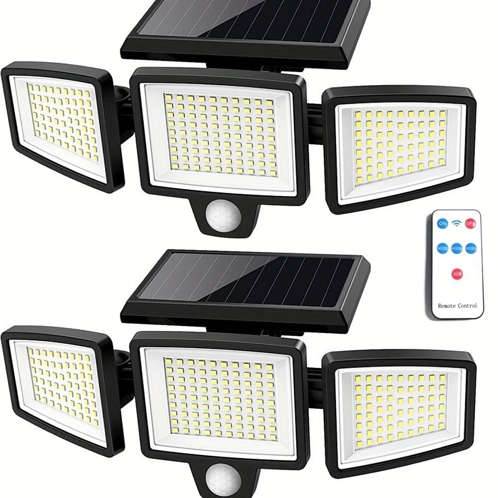 Solar-Außenleuchten 3-Kopf-Bewegungssensor-Licht 2500 Lumen 210 LEDs Sicherheitslicht mit Fernbedienung, IP65 wasserdichtes Weitwinkel-Flutlicht-Wandlicht 1/2 Stück Lightinthebox