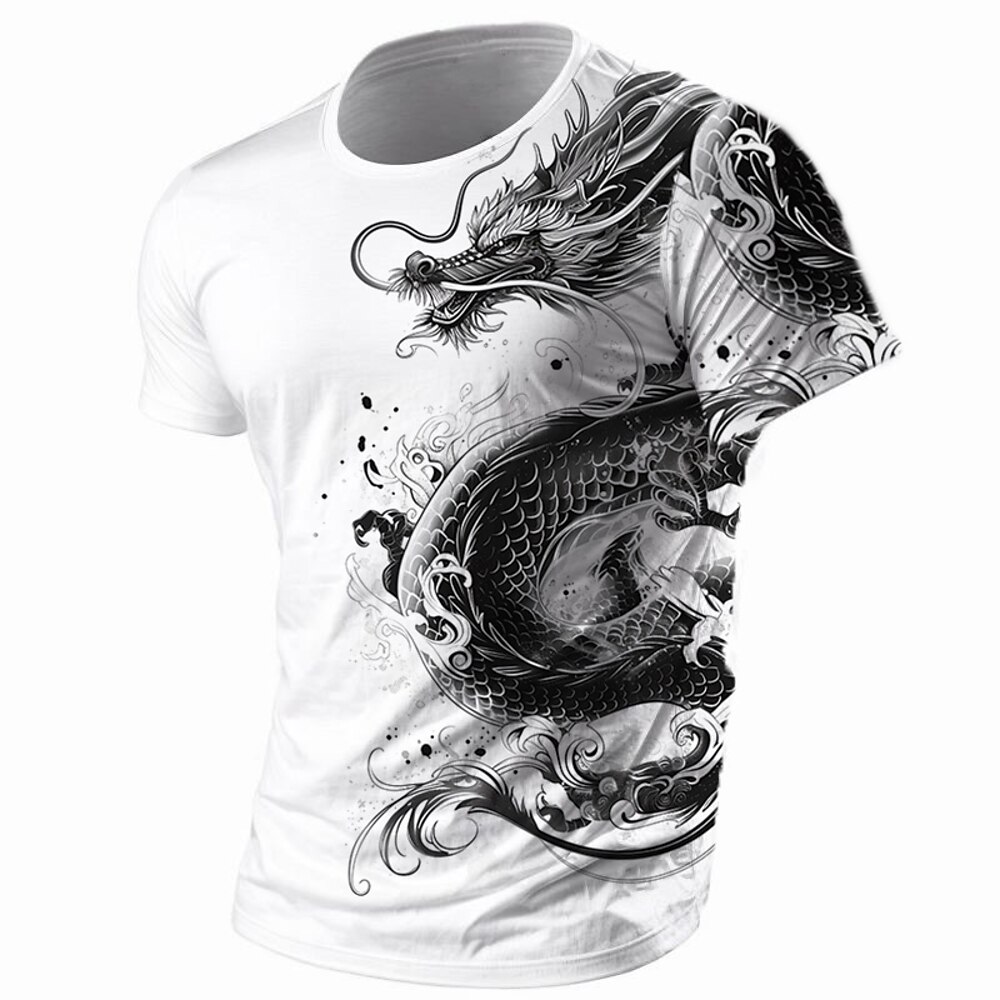 Herren Graphic Tier Drache T Shirt Kurzarm T-Shirt 3D-Druck Rundhalsausschnitt Hemd Retro Vintage Brautkleider schlicht Subkultur Sports Outdoor Festtage Ausgehen Weiß Purpur Braun Frühling Sommer Lightinthebox