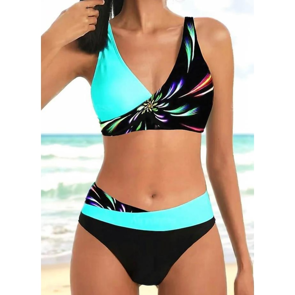 Damen Übergröße Badeanzug Bikinis Bademode 2 teilig Ausgeschnitten Graphic Push-Up Hosen Sommer Badeanzüge Lightinthebox