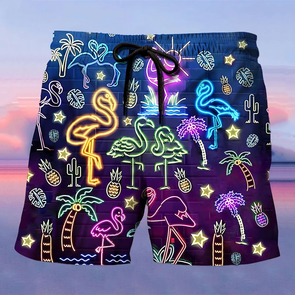 Herren Flamingo Grafik-Drucke Badeshorts Boardshorts Badeshorts Badehose Schwimmshorts Mittlere Taillenlinie Hawaiianisch Boho Casual Täglich Festtage Kordelzug mit Mesh-Futter Elastische Taille Lightinthebox