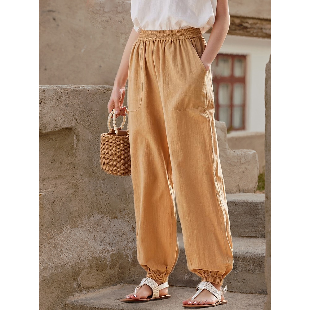 Damen Hosen Hose Casual Brautkleider schlicht In voller Länge Hohe Hüfthöhe Glatt Elastische Taille Atmungsaktiv Weich Komfortabel Mikro-elastisch Freizeitskleidung Casual Gelb-grau Sommer Frühling Lightinthebox