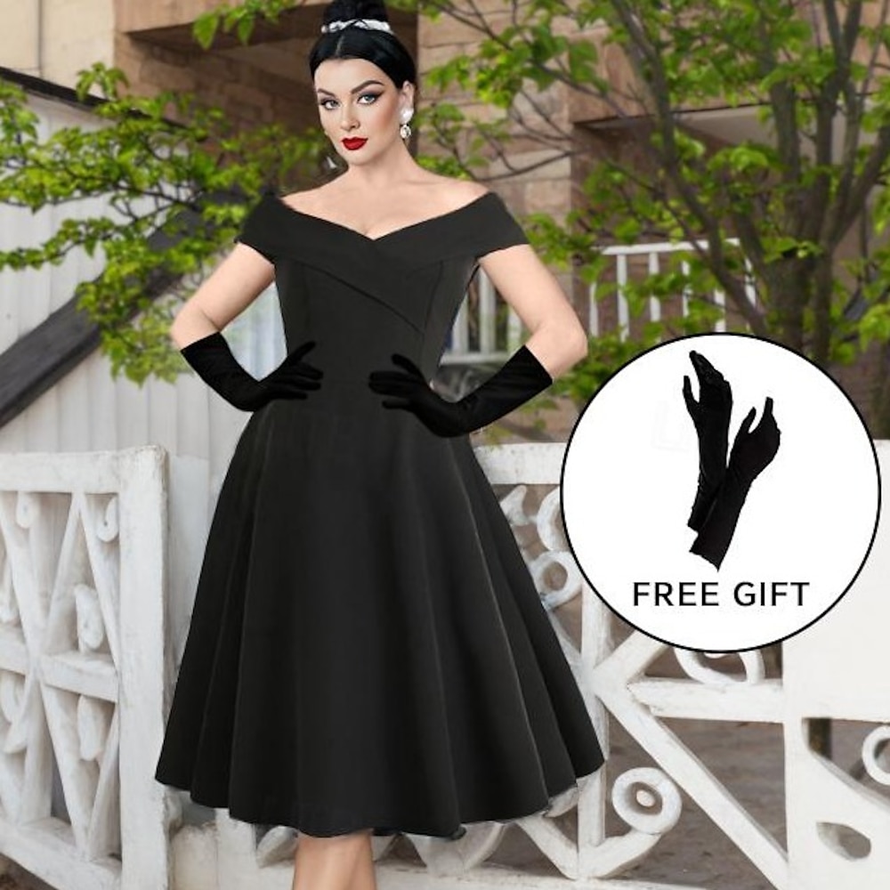 Cocktailkleid im 50er-Jahre-Stil, Vintage-Kleid, A-Linien-Kleid, Teekleid, ausgestelltes Kleid, schulterfreies Kostüm für Damen, Vintage, Cosplay, Heimkehr, Hochzeitsfeier, ärmelloses, knielanges Lightinthebox