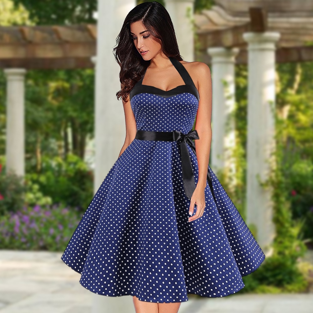 Polka-Dot Retro Vintage 1950s Kleid Rockabilly Halter Knie-Länge Damen Punkt Abschlussball Erwachsene Kleid Homecoming-Kleider Sommer Lightinthebox