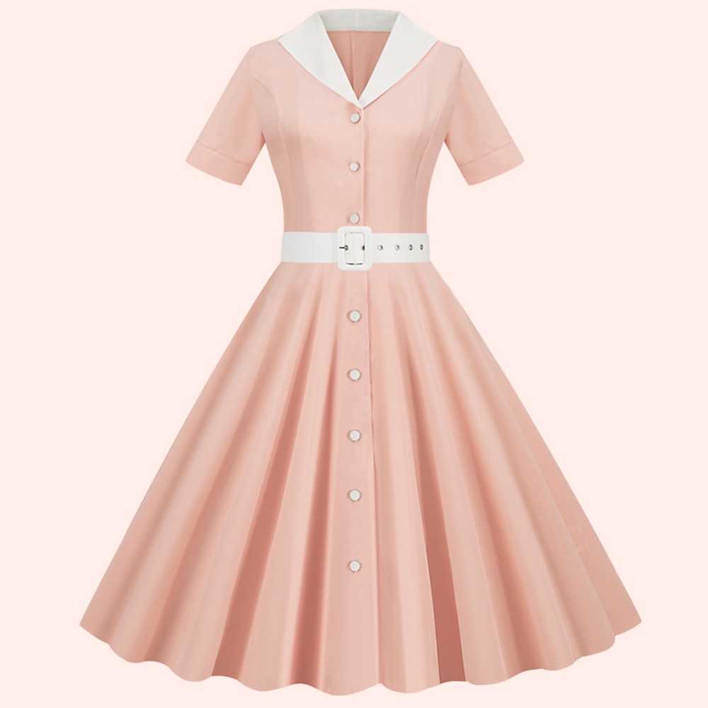 Elegant Klassisch 1950s Cocktailkleid Vintage-Kleid Kleid Flare-Kleid Dame Damen Schnalle Feste Farbe A-Linie Valentinstag Büro / Geschäftlich Veranstaltung / Fest Alltagskleidung Erwachsene Frühling Lightinthebox