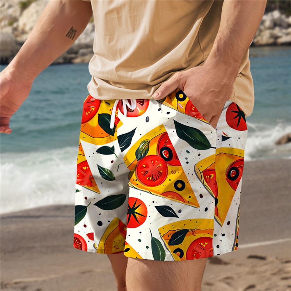 Herren Lebensmittel Grafik-Drucke Pizza Boardshorts Badeshorts Badehose Schwimmshorts Bademode Mittlere Taillenlinie Urlaub Hawaiianisch Resort-Stil Festtage Urlaub Strand Kordelzug mit Mesh-Futter Lightinthebox