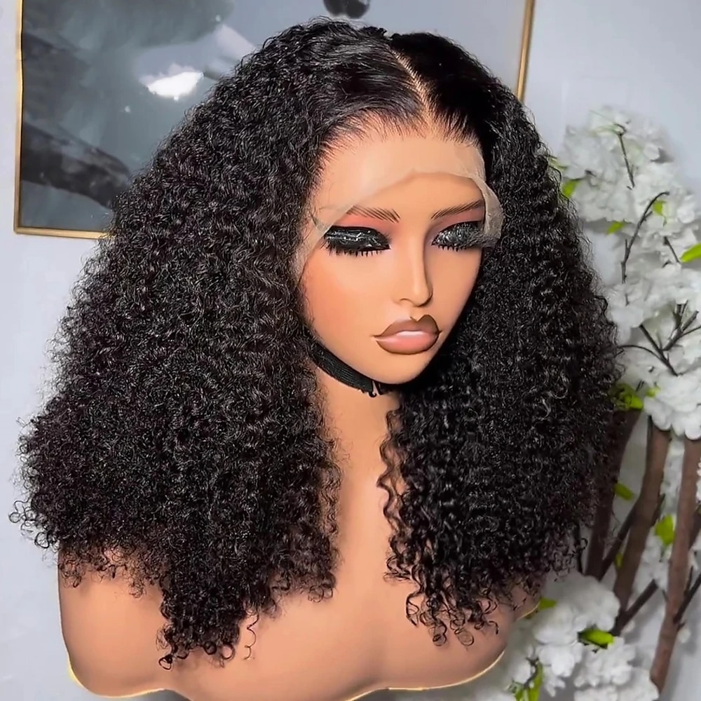 Remy-Echthaar-Perücke, 13 x 4, mit Spitzenfront, freier Teil, brasilianisches Haar, verworrene Locken, schwarze Perücke, 150 % 180 % Dichte, mit vorgezupftem Babyhaar für Perücken für schwarze Lightinthebox