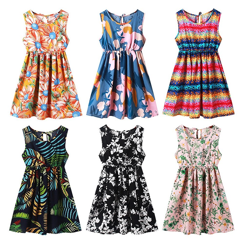 kinderkleidung Mädchen Kleid Graphic Ärmellos Party Casual Modisch bezaubernd Täglich Baumwolle Sommer Frühling 4 Jahre Mehrfarbig Schwarz Rote Lightinthebox