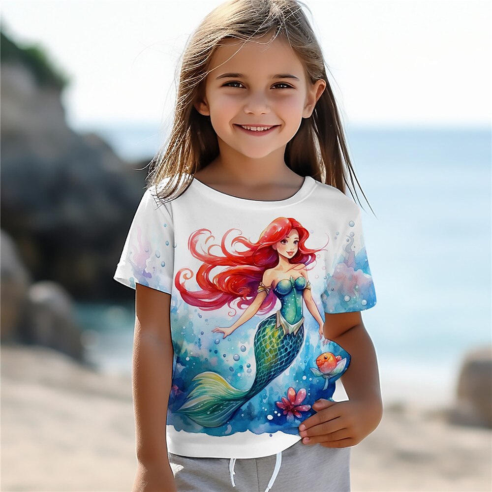 Mädchen 3D Meerjungfrau T-Shirt Hemden Kurzarm 3D-Druck Sommer Aktiv Modisch Kuschelig kinderkleidung 3-12 Jahre Rundhalsausschnitt Outdoor Casual Täglich Regular Fit Lightinthebox