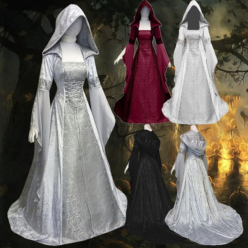 Retro Vintage Mittelalterlich Renaissance Boden-Länge Kleid Trompetenärmel Vikinger Outlander Übergrössen Normal Damen Keltisch königlich Halloween Karneval Maskerade Party Erwachsene Kleid Herbst Lightinthebox