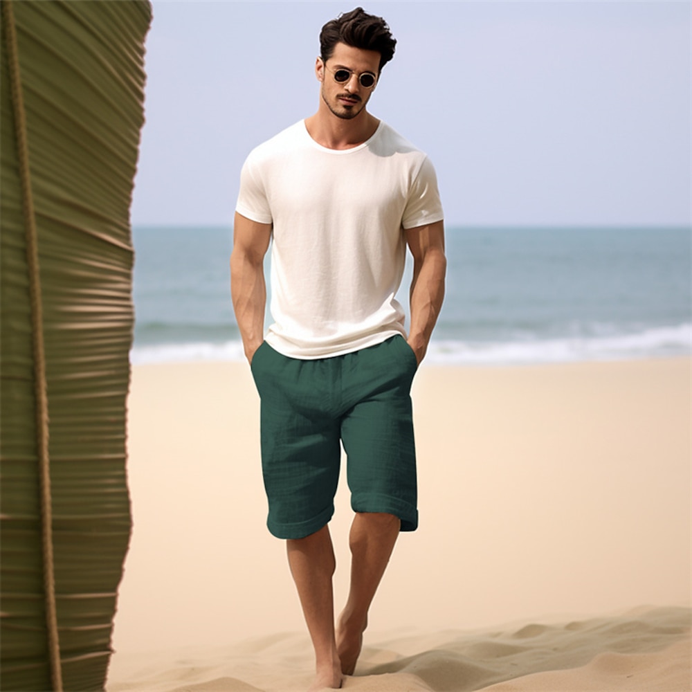 100% Leinen Herren Shorts Kurze Hosen Leinenshorts Kurze Hosen Sommer-Shorts Tasche Kordelzug Elastische Taille Glatt Atmungsaktiv Komfortabel Kurz Täglich Urlaub Ausgehen Klassisch Brautkleider Lightinthebox