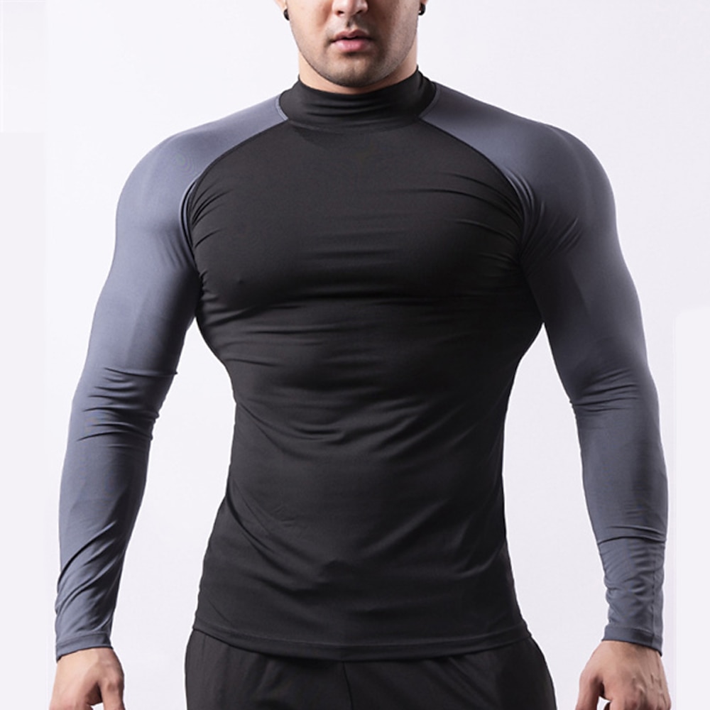 Herren T Shirt Fitnessstudio-Shirt Männer-Tops Ständer Langarm Sport Casual Fitnessstudio Schnell Trocknend Atmungsaktiv Weich Patchwork Farbblock Schwarz Weiß Sportkleidung Modisch Basic Lightinthebox