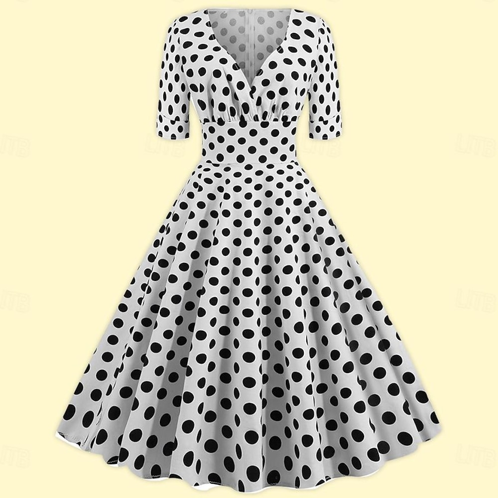 50er Polka Dots A-Linie Kleid Baumwolle Swingkleid Schlagkleid Retro Vintage 1950er Jahre Damenkostüm 3/4 Ärmel Midikleid Lightinthebox