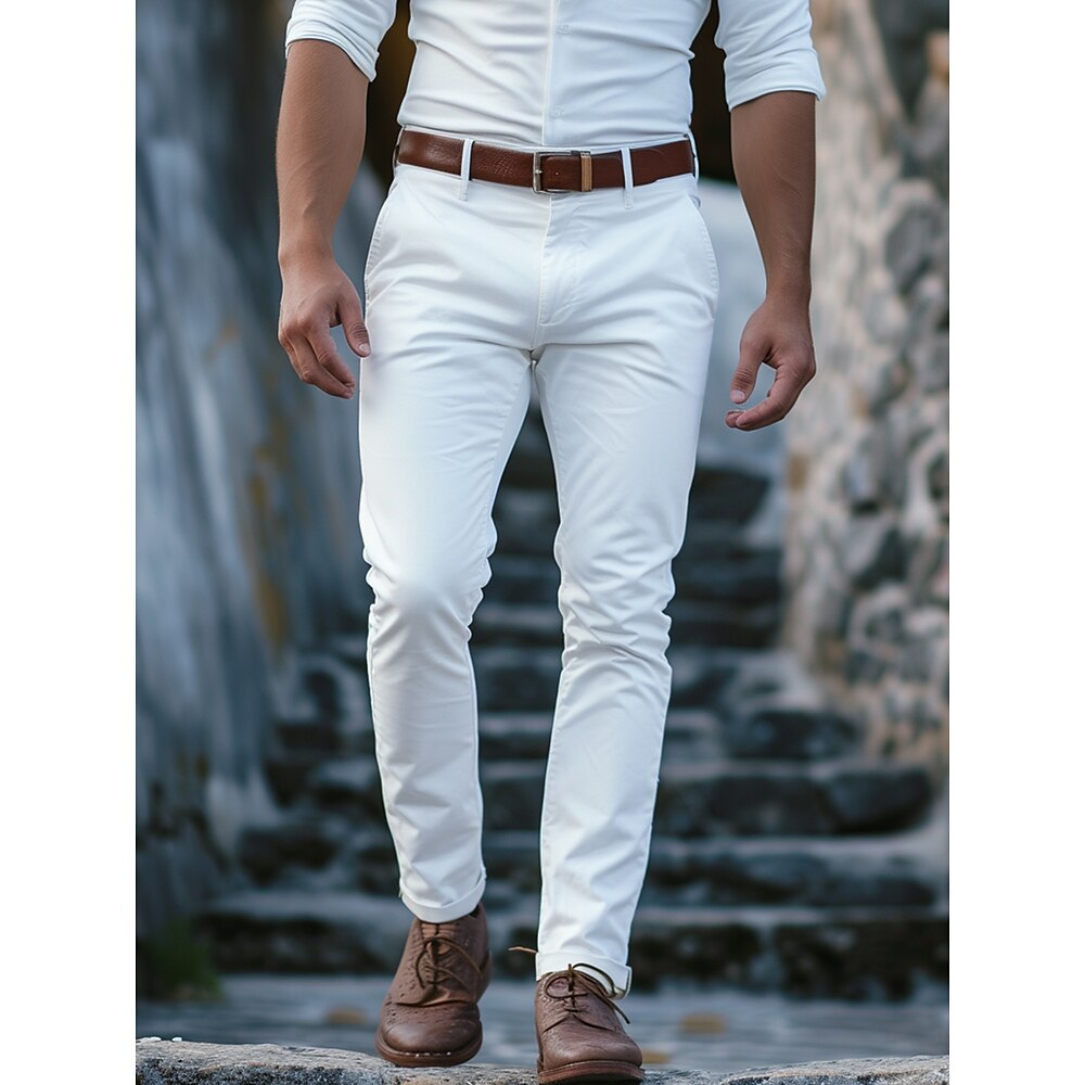 Herren Hose Hosen Chinesisch Chino Chino Hosen Knopf Vordertasche Glatt Komfort Geschäft Täglich Festtage Modisch Schick Modern Schwarz Weiß Mikro-elastisch Lightinthebox