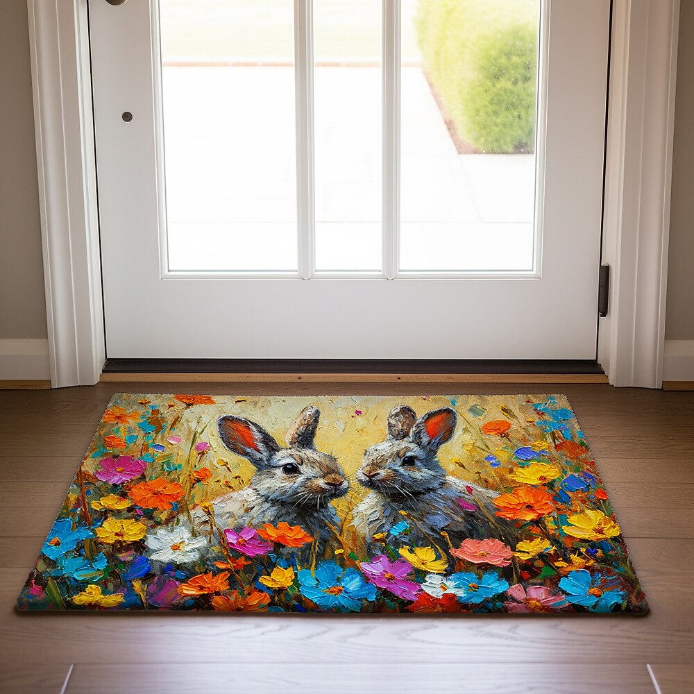 Malerei Ostern Kaninchen Blumen Fußmatte Fußmatten waschbare Teppiche Küchenmatte rutschfeste ölbeständige Matte Indoor Outdoor Matte Schlafzimmer Dekor Badezimmermatte Eingangsteppich Lightinthebox