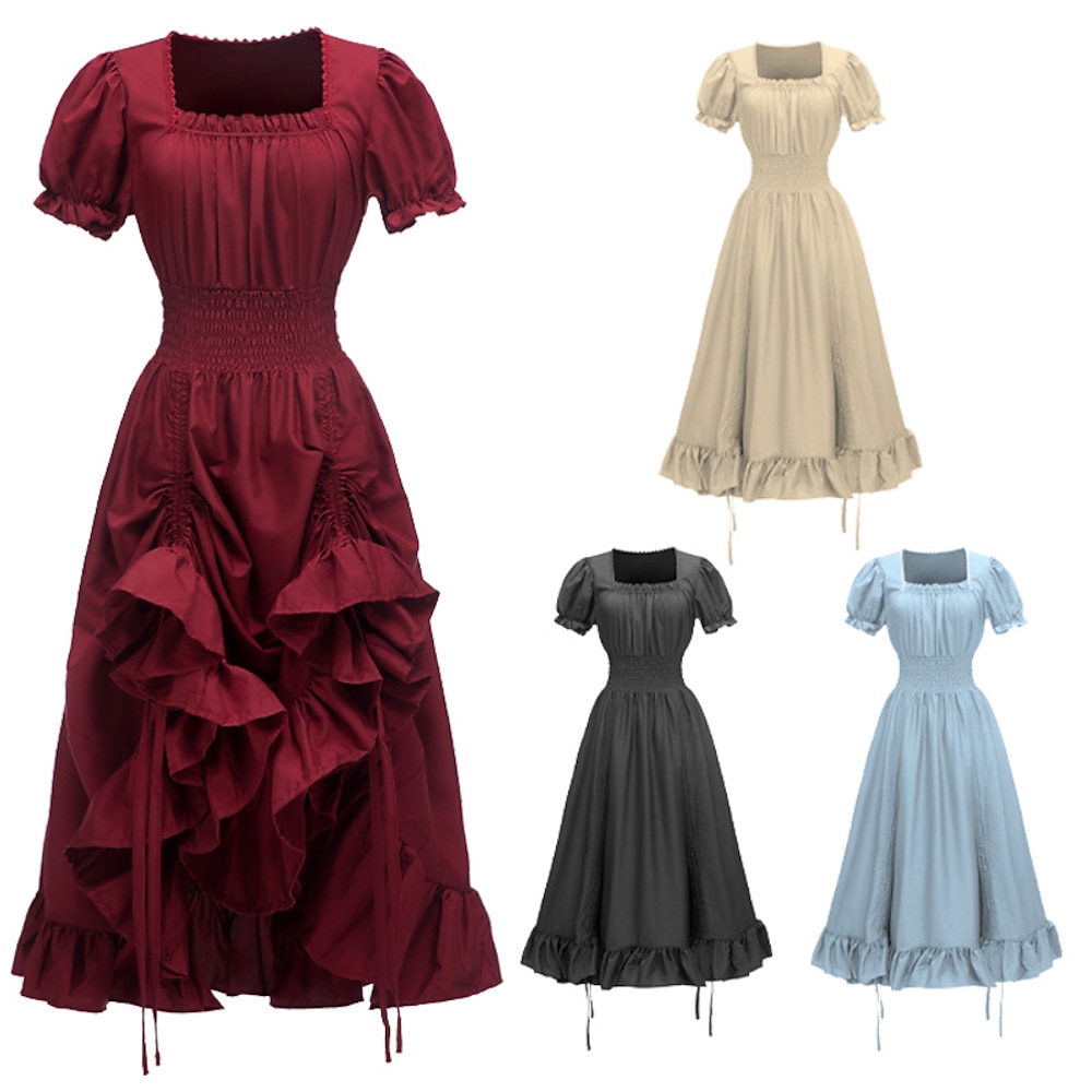 Mittelalterlich Renaissance Cocktailkleid Vintage-Kleid Kleid Cosplay Kostüm Ballkleider Übergrössen Damen Kordelzug Quadratischer Ausschnitt Halloween Party / Abend Festival Kleid Lightinthebox