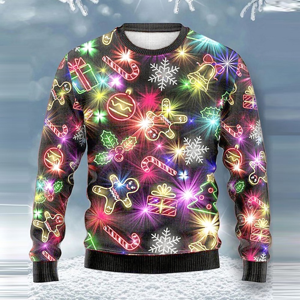 hässlicher Weihnachtspullover Herrenpullover Rock Schneeflocke Lebkuchen Pullover Strickwaren Stricken Silvesterpullover Outdoor Alltag Urlaub Langarm Rundhals Herbst Winter Schwarz Armee Grün Blau Lightinthebox