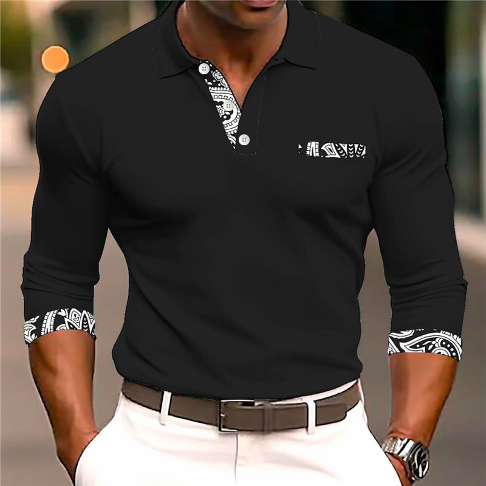 Herren Poloshirt mit Zopfmuster Golf Poloshirts Langarm Polo-Shirts Umlegekragen Vintage Casual 3D Bedruckt Schwarz Weiß Marinenblau Lightinthebox