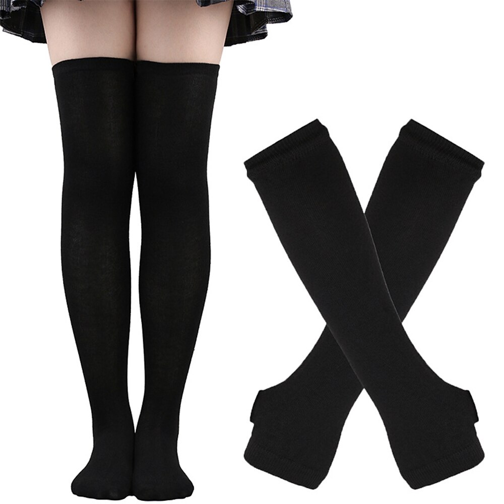 Damen Oberschenkelhohe Strümpfe mit Passenden Handschuhen Set Punk Goth Cosplay Zubehör Socken Fingerlose Handschuhe Königs Tag Halloween Kostüme Orange Lightinthebox