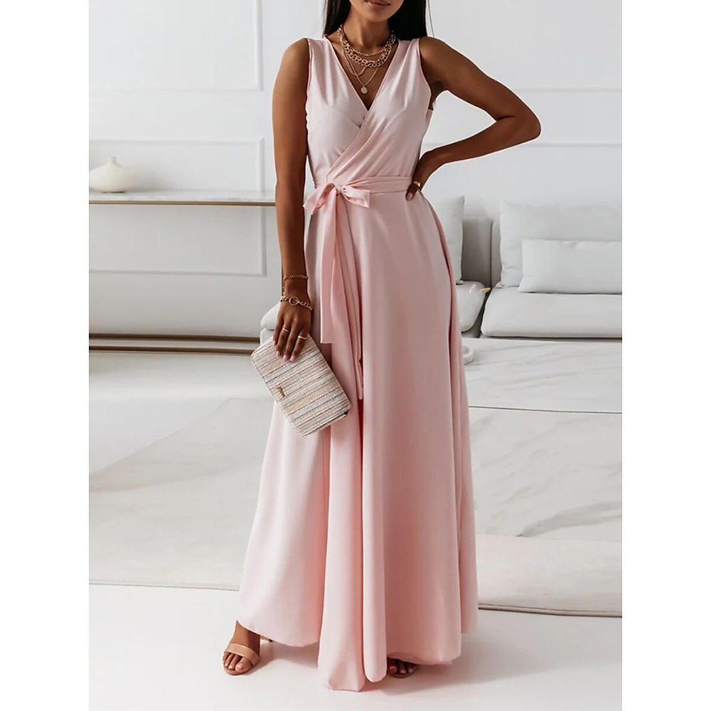 Damen Casual kleid kleid lang mit Schnürung Verabredung Urlaub Strassenmode Maxi V Ausschnitt Ärmellos Rosa Wein Rote Farbe Lightinthebox