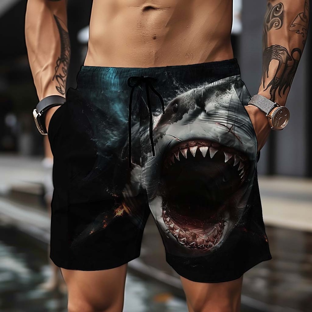 Herren Tier Hai 3D-Druck Boardshorts Badeshorts Badehose Schwimmshorts Bademode Mittlere Taillenlinie Urlaub Sport Strassenmode Party Casual Täglich Kordelzug mit Mesh-Futter Elastische Taille Lightinthebox