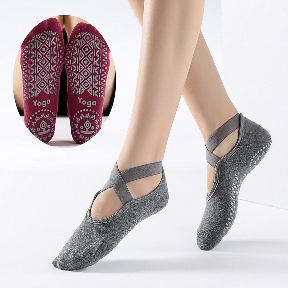 neue Cross-Band-Yoga-Socken, Handtuchboden mit Kleber, Ballett-Sportsocken, grenzüberschreitende Yoga-Socken aus Baumwolle Lightinthebox