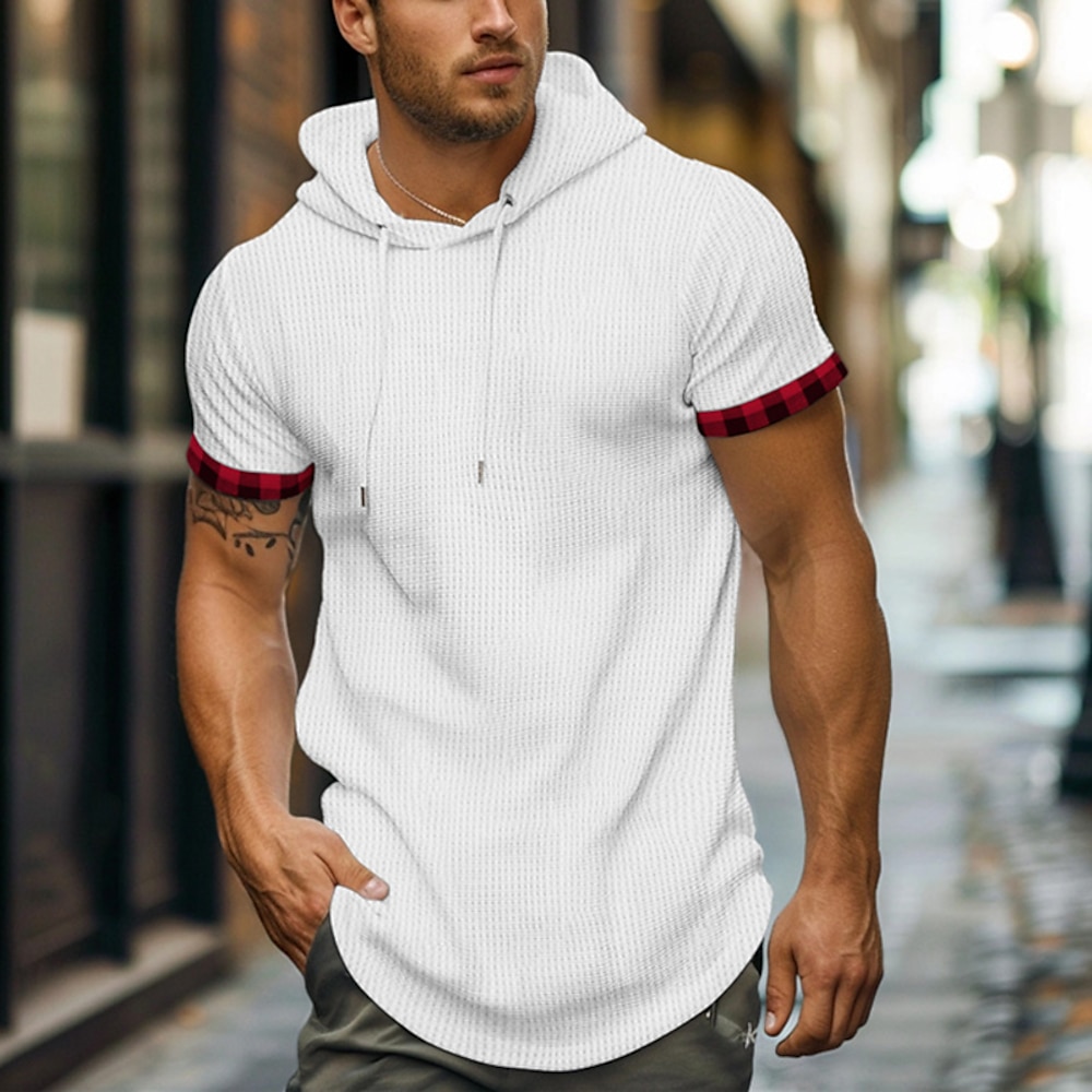 Herren T Shirt Waffelstrick-T-Shirt T-Shirt Glatt Mit Kapuze Strasse Urlaub Kurze Ärmel Bekleidung Modisch Designer Basic Lightinthebox