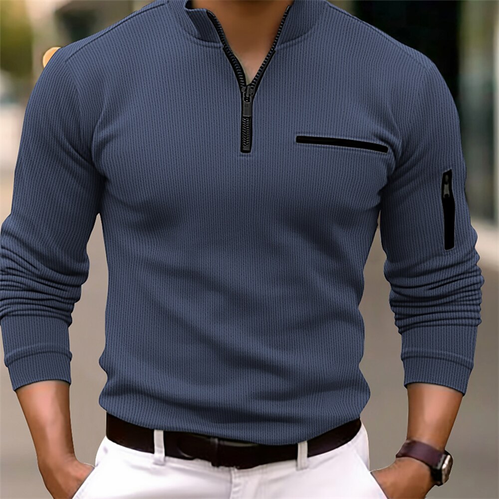 Herren Pullover Zip Polo Sports Outdoor Casual Stehkragen Viertel Postleitzahl Langarm Modisch Basic Glatt Viertel Postleitzahl Frühling Herbst Regular Fit Dunkelmarine Braun Grün Grau Pullover Lightinthebox