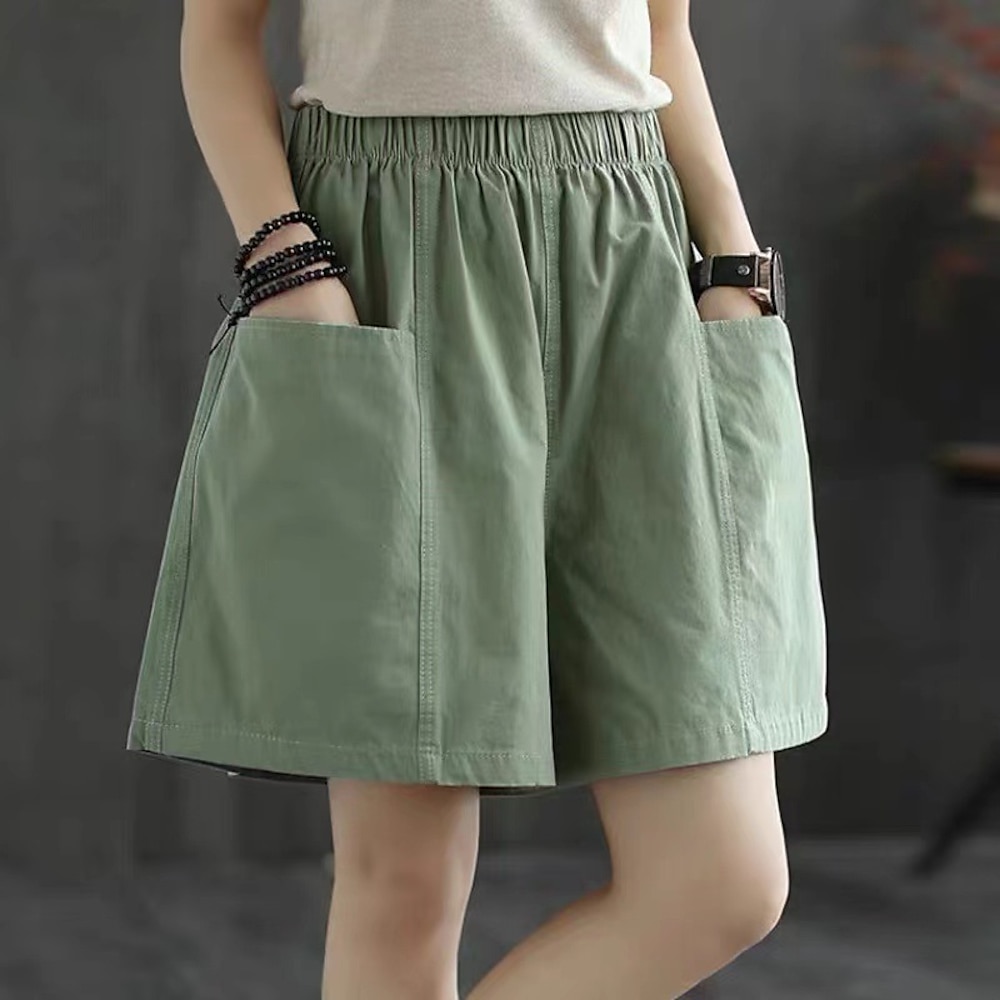 Damen Hose aus Baumwollleinen Shorts Kurze Hosen Casual Kurz Glatt Tasche Atmungsaktivität Komfortabel Unelastisch Ausgehen Wochenende Schwarz Rot Grün Khaki Sommer Regular Fit Lightinthebox