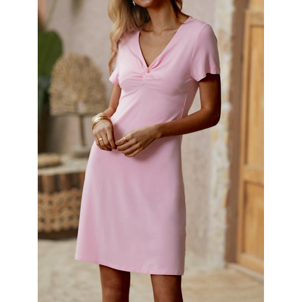 Damen Casual kleid Minikleid Hauptstadt Knoten vorne Täglich Verabredung Elegant Vintage V Ausschnitt Kurzarm Rosa Marineblau Farbe Lightinthebox